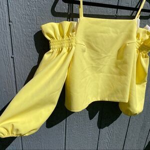 Style Mafia Yellow Cross Back Off Shoulder Top